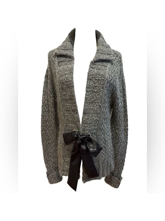 mac & jac Sweaters - NWT 90s MAC & JAC COTTON BLEND OPEN KNIT SLOUCHY CARDIGAN SATIN BOW CLOSURE XL